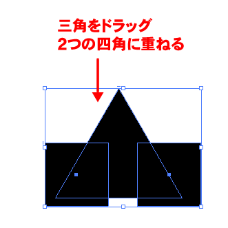 三角を四角の中央にドラッグ